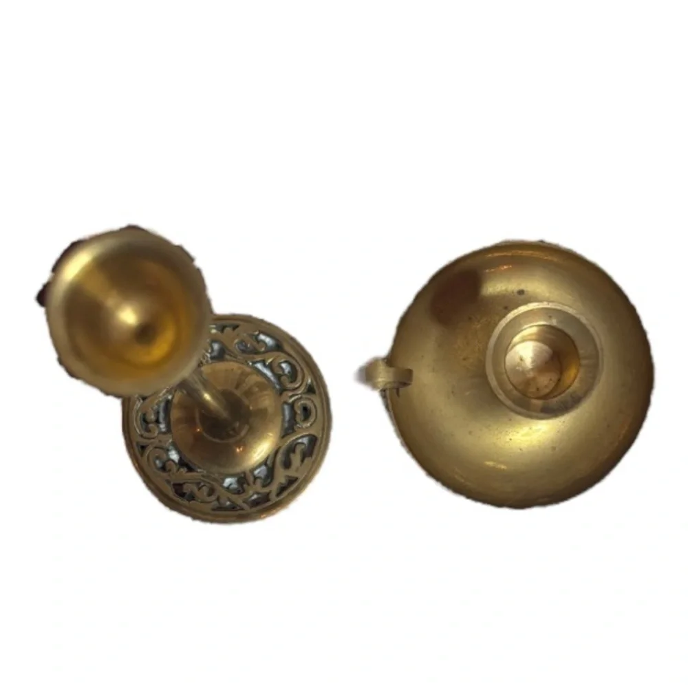 Vintage Brass Candle Holder Set Antique Chamber Stick Gold Solid Brass 2 Pc Set